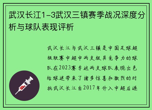 武汉长江1-3武汉三镇赛季战况深度分析与球队表现评析